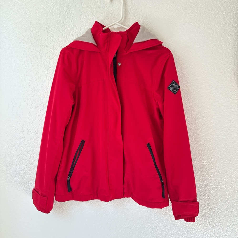 Red Hooded Jacket with Black Accents